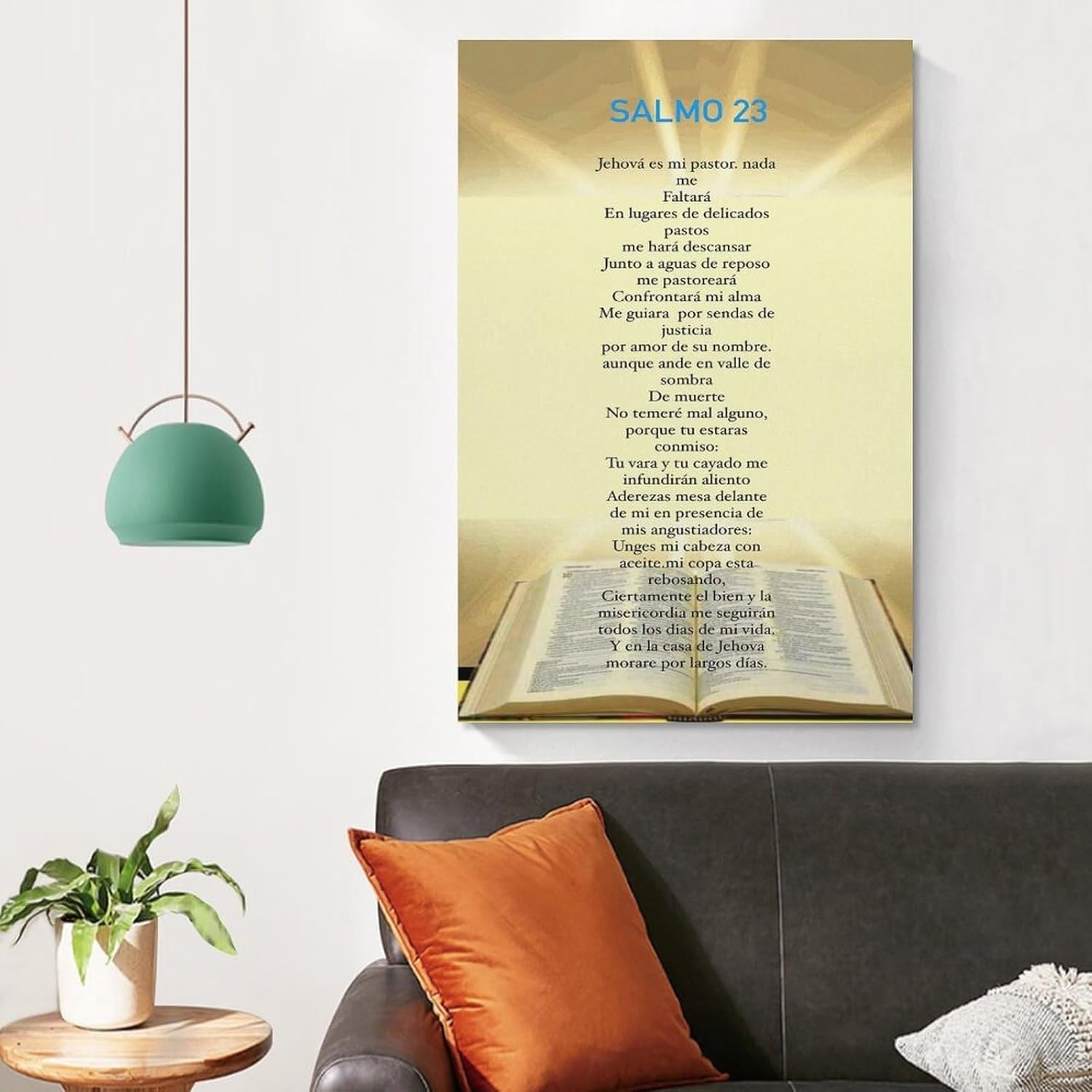 HJNAOKGWHQ Spanish Scripture Wall-Art Psalm 23 Canvas Print El Señor es mi Pastor Inspirational Decor for Home Office Living Room(Framed,16x24inch(40x60cm))