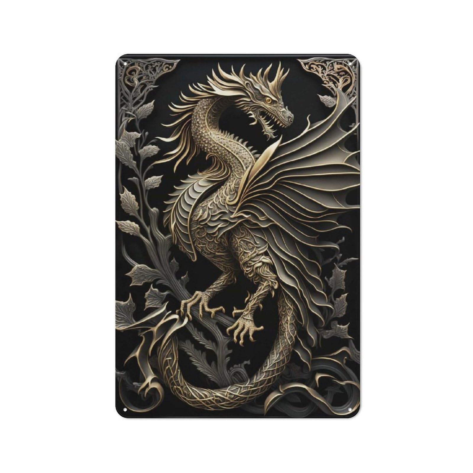 Junmoney Style-15 Tin Wall Plaque 30X20cm With King Of Dragon Art Deco For Workshop Wall, With Clear Retro Wall Decor Character
