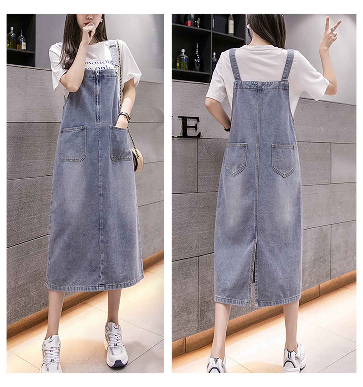 Mujer Vestido Peto Vaquero Largo Denim Vestido Monos Peto Falda Dungarees