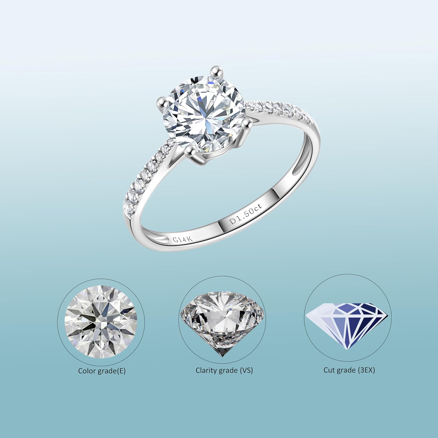 Side Stones 1 to 2 Carat IGI Certified LAB Grown Diamond Engagement Rings in 14K White Gold, D-F Color, VVS1-VS1 Clarity, Anniversary Wedding Promise Bridal Rings Jewelry Gift for Women (1.5 Carat, White Diamond, 5, 14k White Gold)