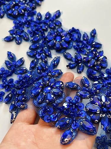 Miniatura 31 de 1 par de accesorios de apliques de encaje con diamantes de imitación, cuentas de vidrio, parches para decoración de vestidos de novia de niña