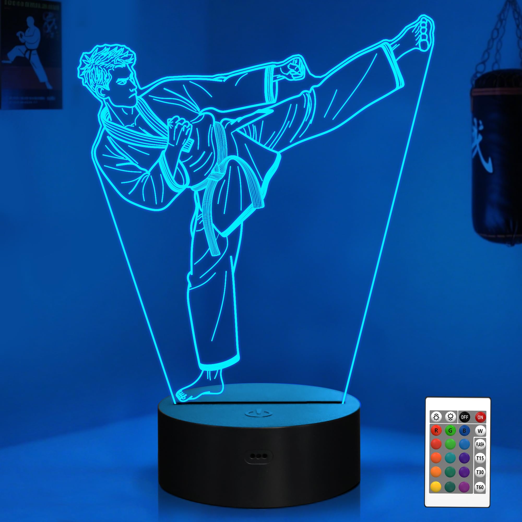 OkiyiD Taekwondo Gifts for Boys & Men, Karate Night Light 3D Illusion Lamp with 16 Colors Remote Control, Taekwondo Accessories Karate Martial Arts Gifts for Boys Men Birthday Xmas Decor