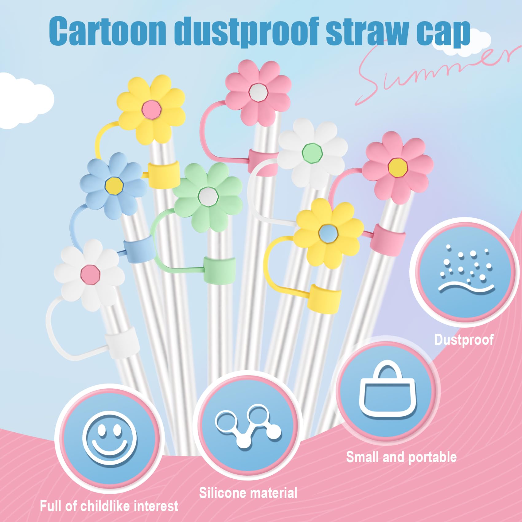 ZwaitL Set di 6 tappi di paglia unici Adorment colorati silicone coperchio paglia a forma di teschio tappo di paglia Drinkware