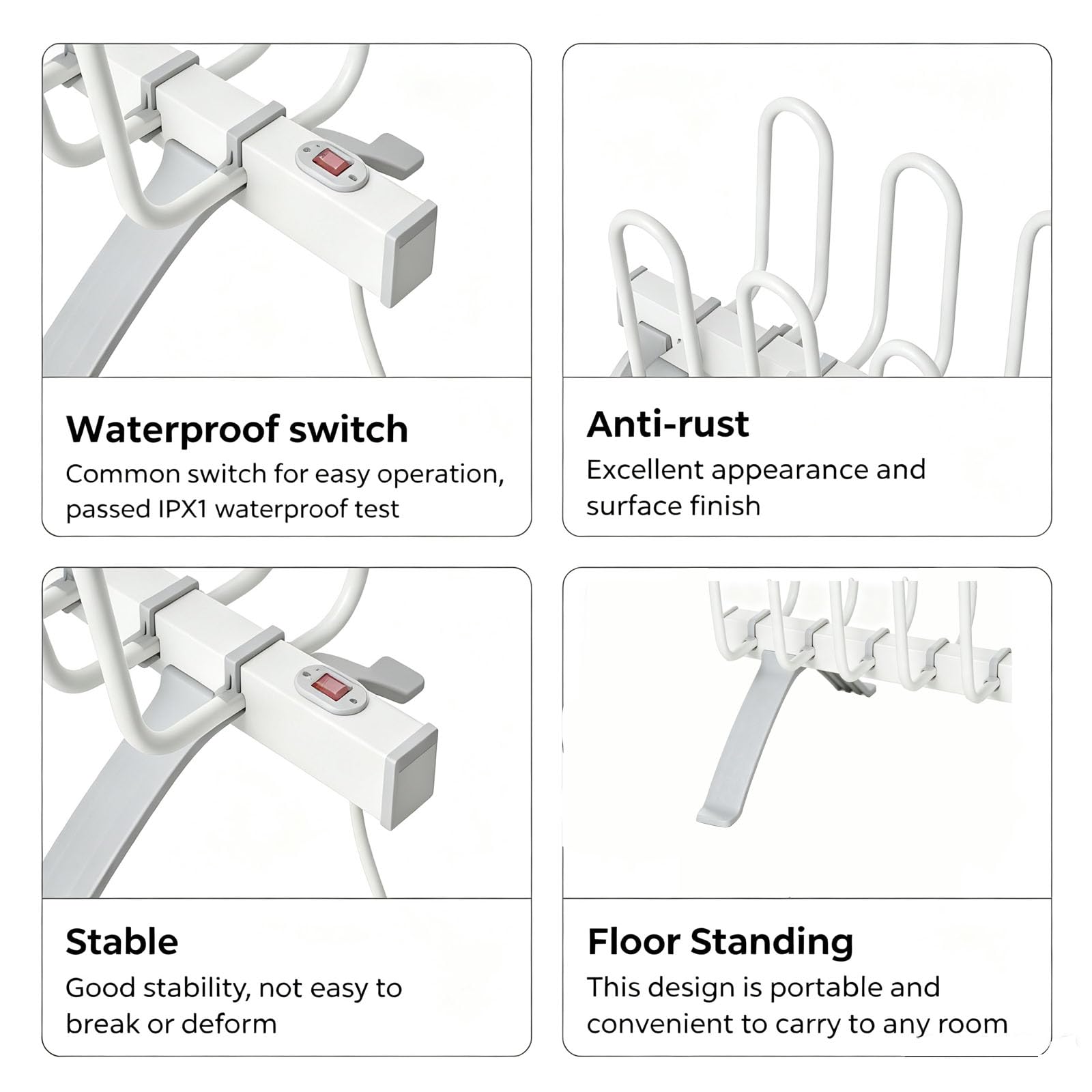 80-w-elektro-schuhtrockner Aus Aluminium, Freistehend, Für 4 Paar Schuhe, Mit Heizfunktion, Entfeuchtungsfunktion, Wasserdichtem Schalter, Konstanter Temperatur, Leiser Betrieb Ohne Luftstrom Für