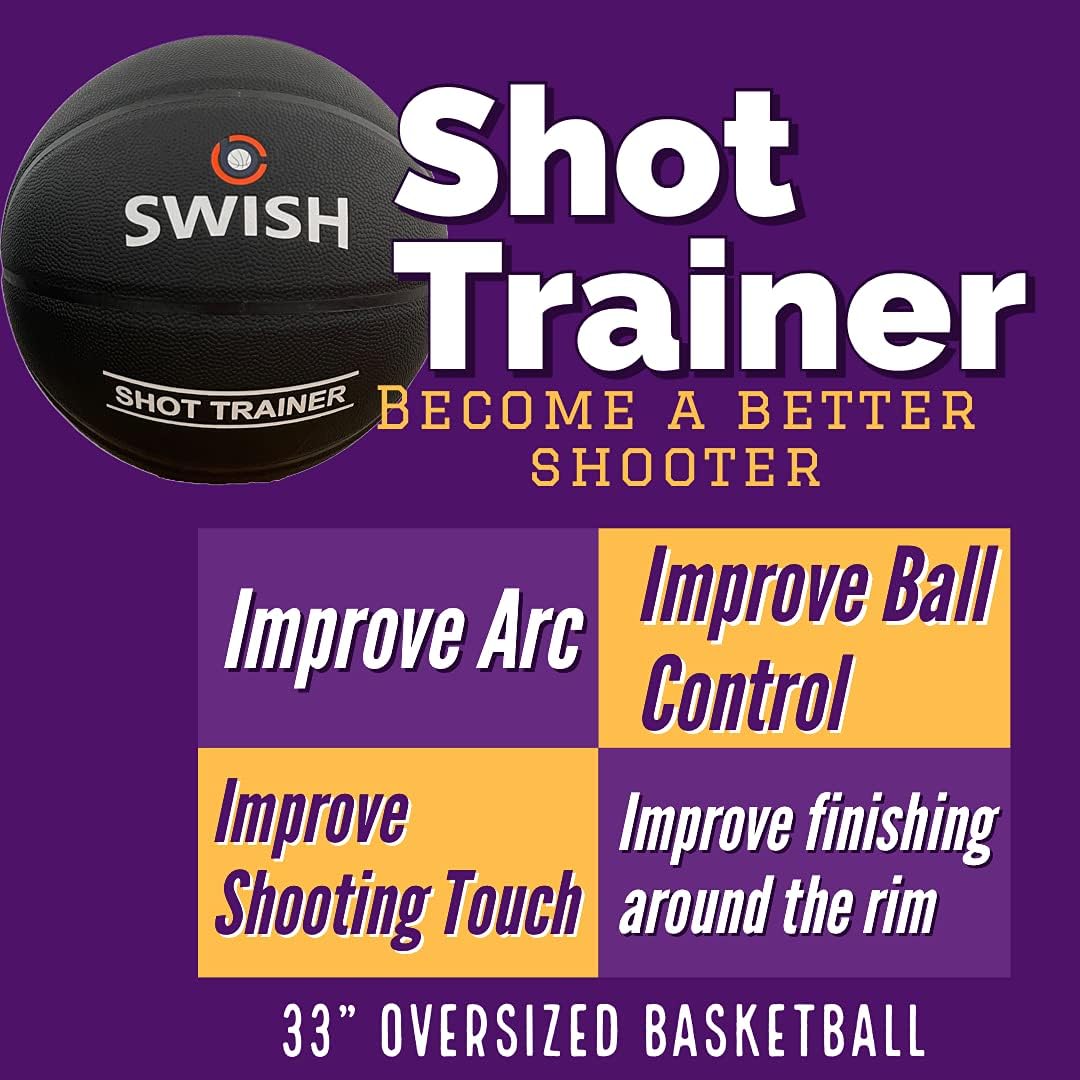 Swish Shot Trainer | 33inch Oversized Basketball Shot Trainer | Basketball Shooting Training aid for Youth and Adults | Improve Arc, Ball Control, Shooting Touch, & Accuracy, Black