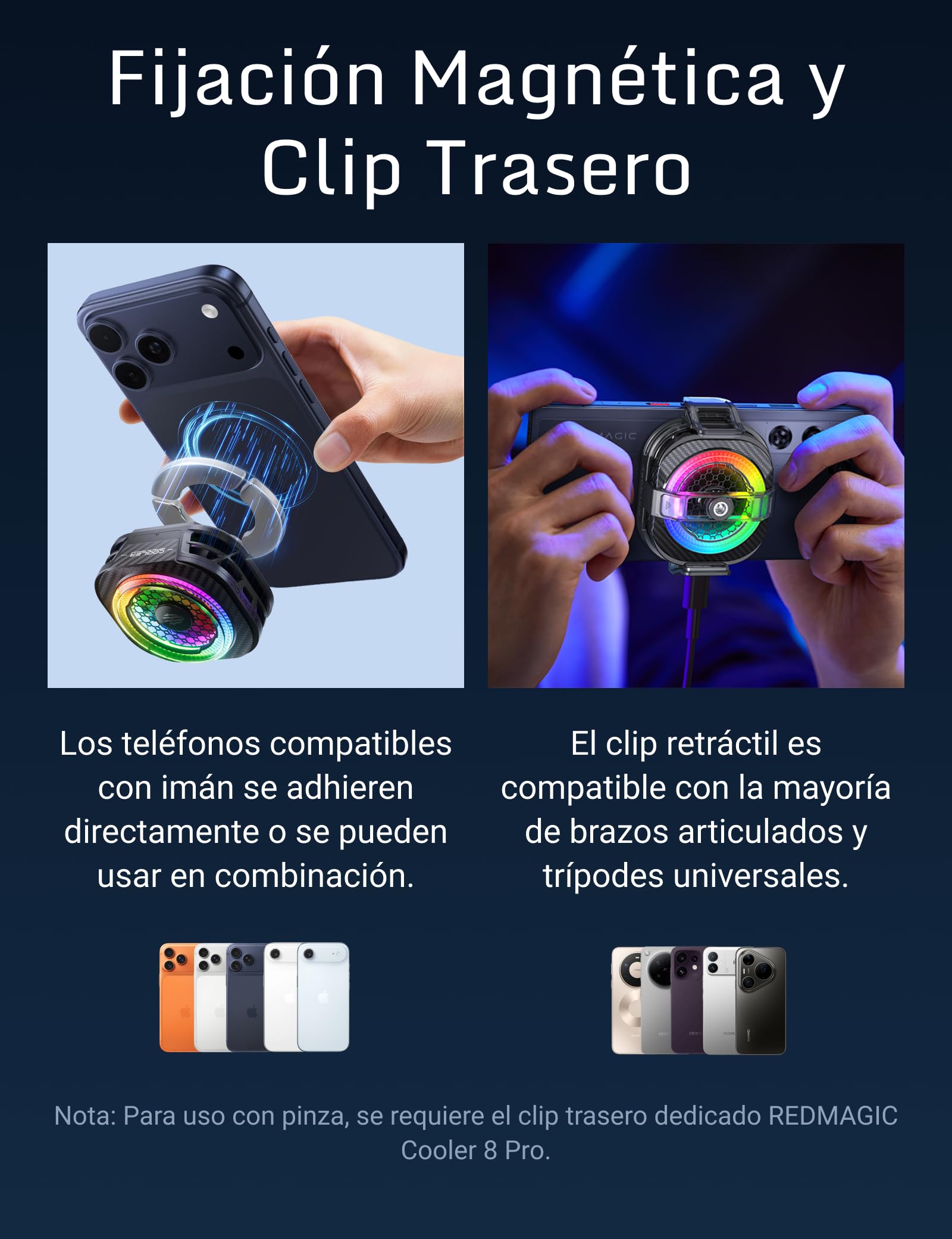 REDMAGIC Cooler 8 Pro Enfriador Magnético para Smartphone Gaming, Enfriamiento Rápido 36W con Control IA, Silencioso Bajo 36dB, Ventilateur RGB para iPhoneAndroid/iPad, Negro