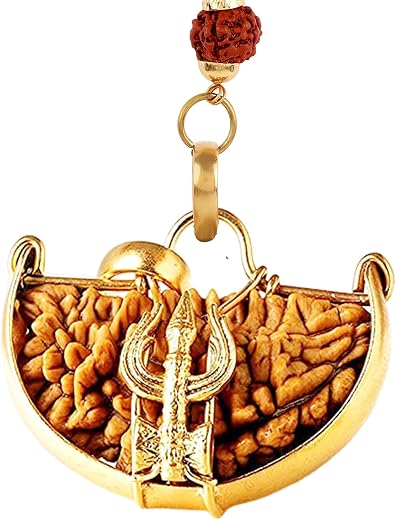 MITHILA HANDICRAFTS One Face Rudraksha Ek Mukhi Rudraksha Natural Lab Certified Trishul Shaped In Panch-Dhatu Pendant, Brown