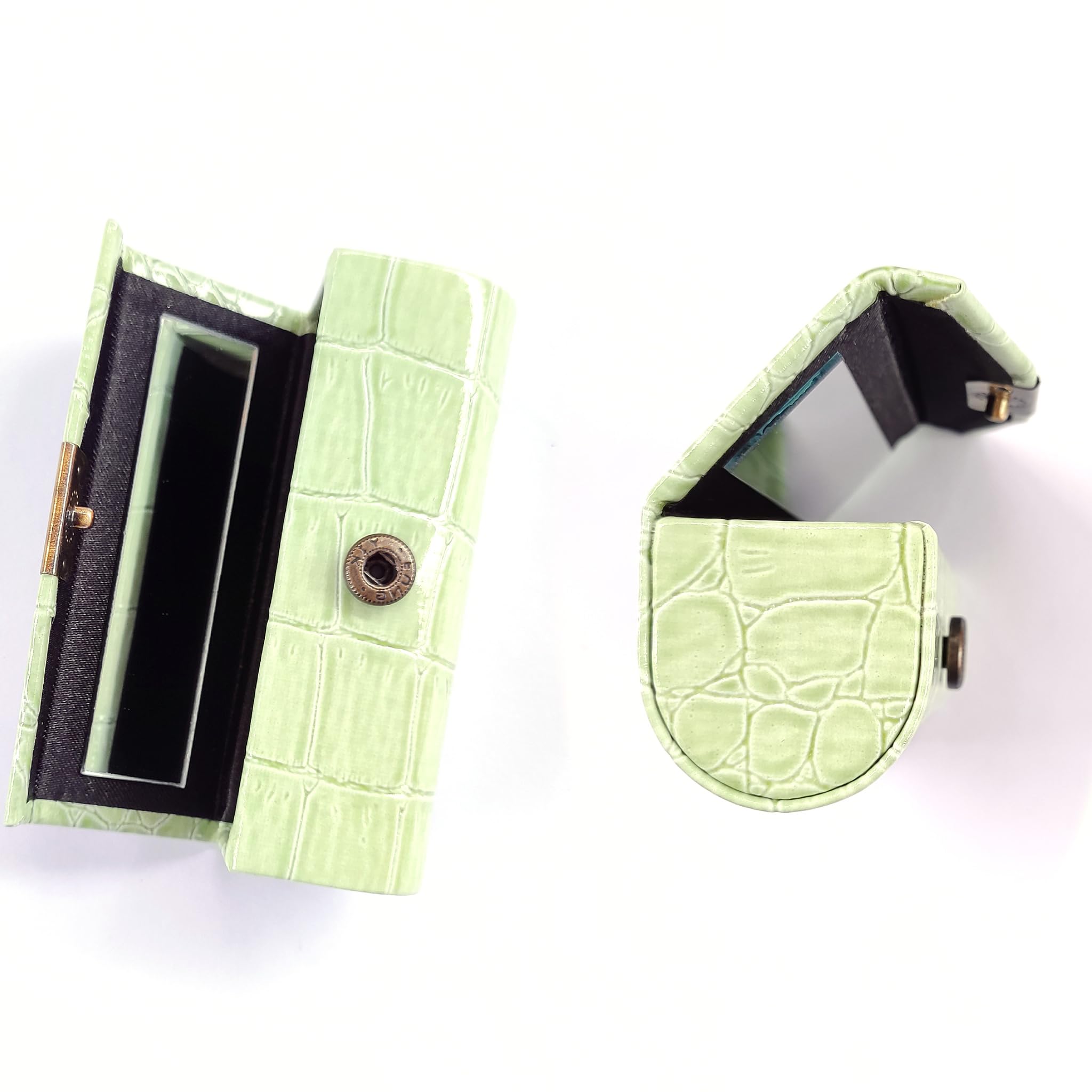 XIAOBUU Leather Lipstick Case Organiser, Durable Waterproof Holder With Button Closure and Makeup Mirror - Image 2