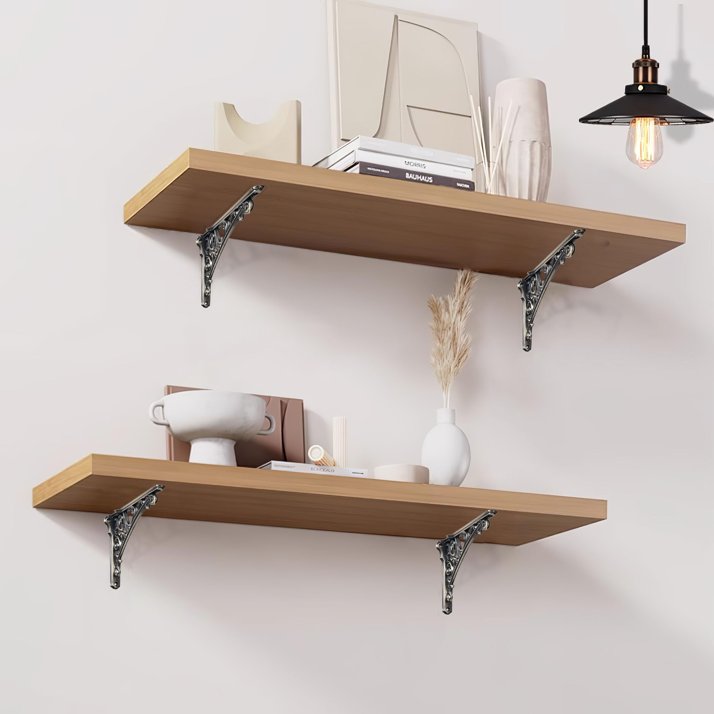 KHTUMEWARE-BFS Antique Brass Shelf Brackets 6 in (152 mm) 4-Pack in Antique Brass — KHTUMEWARE