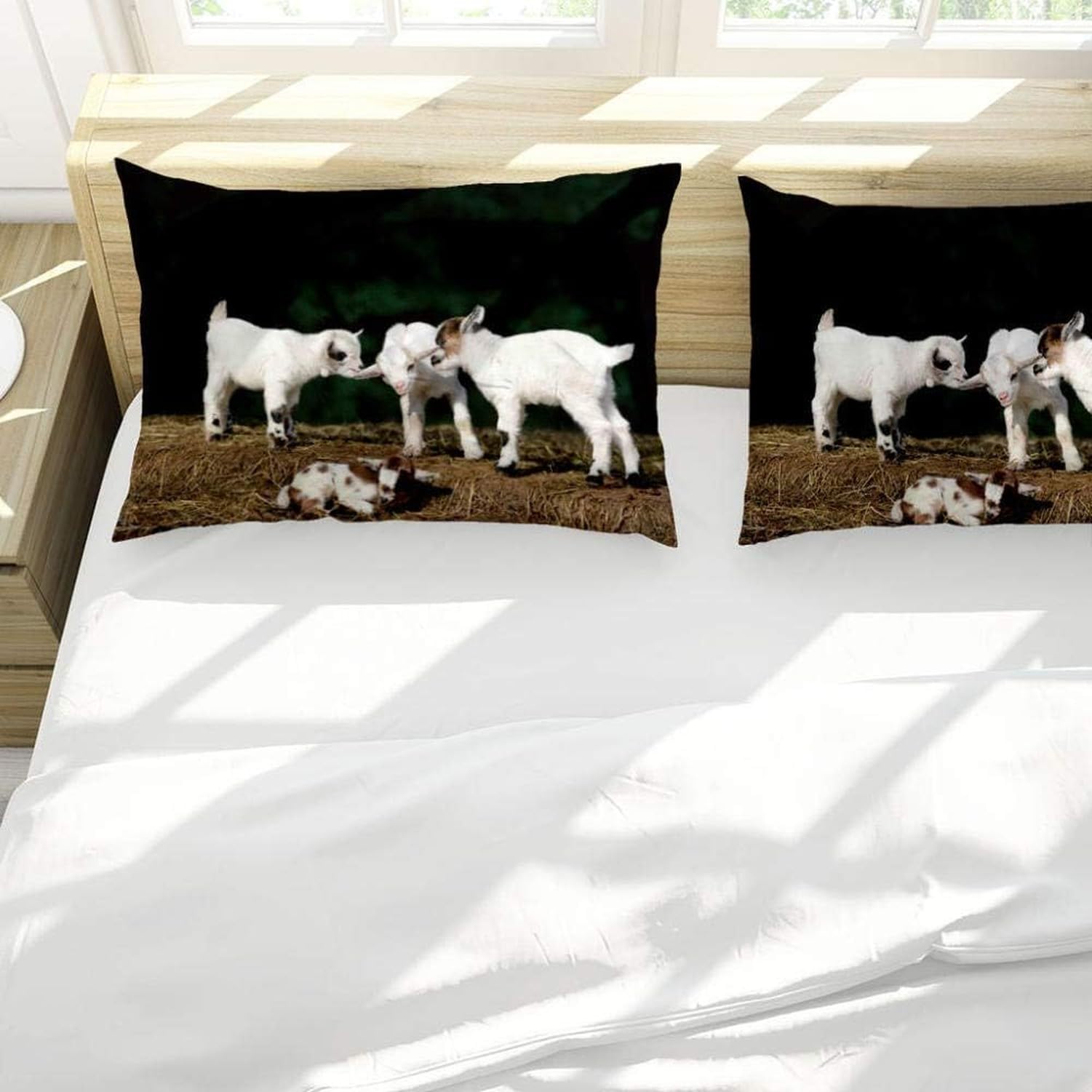 Duvet Copripiumino Bianco e Nero Capra con 2 Federe 50x75 cm Stampa 3D Lenzuola Coperte Letto con Chiusura Lampo per Bambini, Morbido Microfibra Biancheria Lett