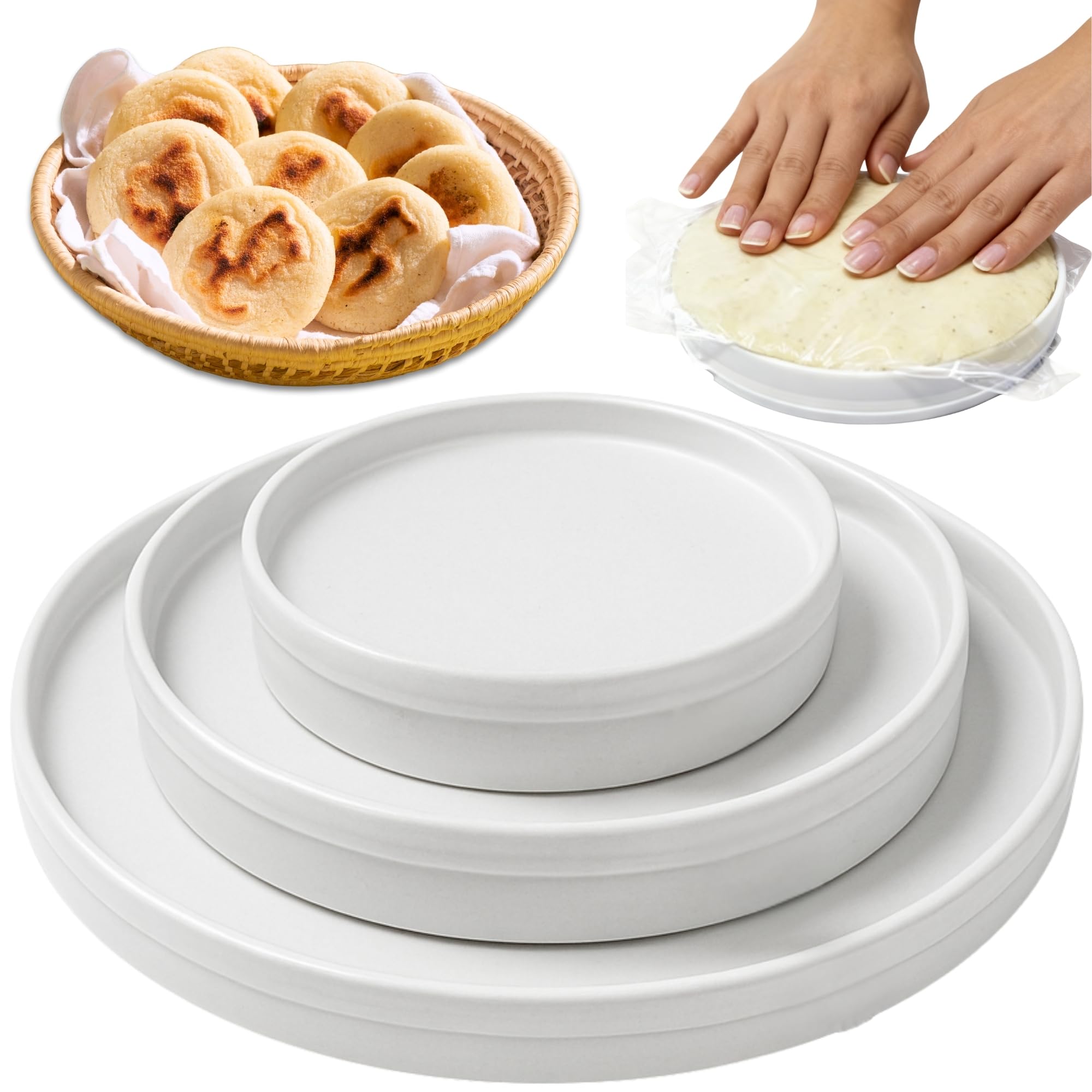 Molde para arepas – 3 tamaños (5.9 pulgadas, 4.3 pulgadas, 3.1 pulgadas) y doble grosor para Arepas colombianas perfectas, gorditas y más – Herramienta de cocina duradera, apta para alimentos, fácil