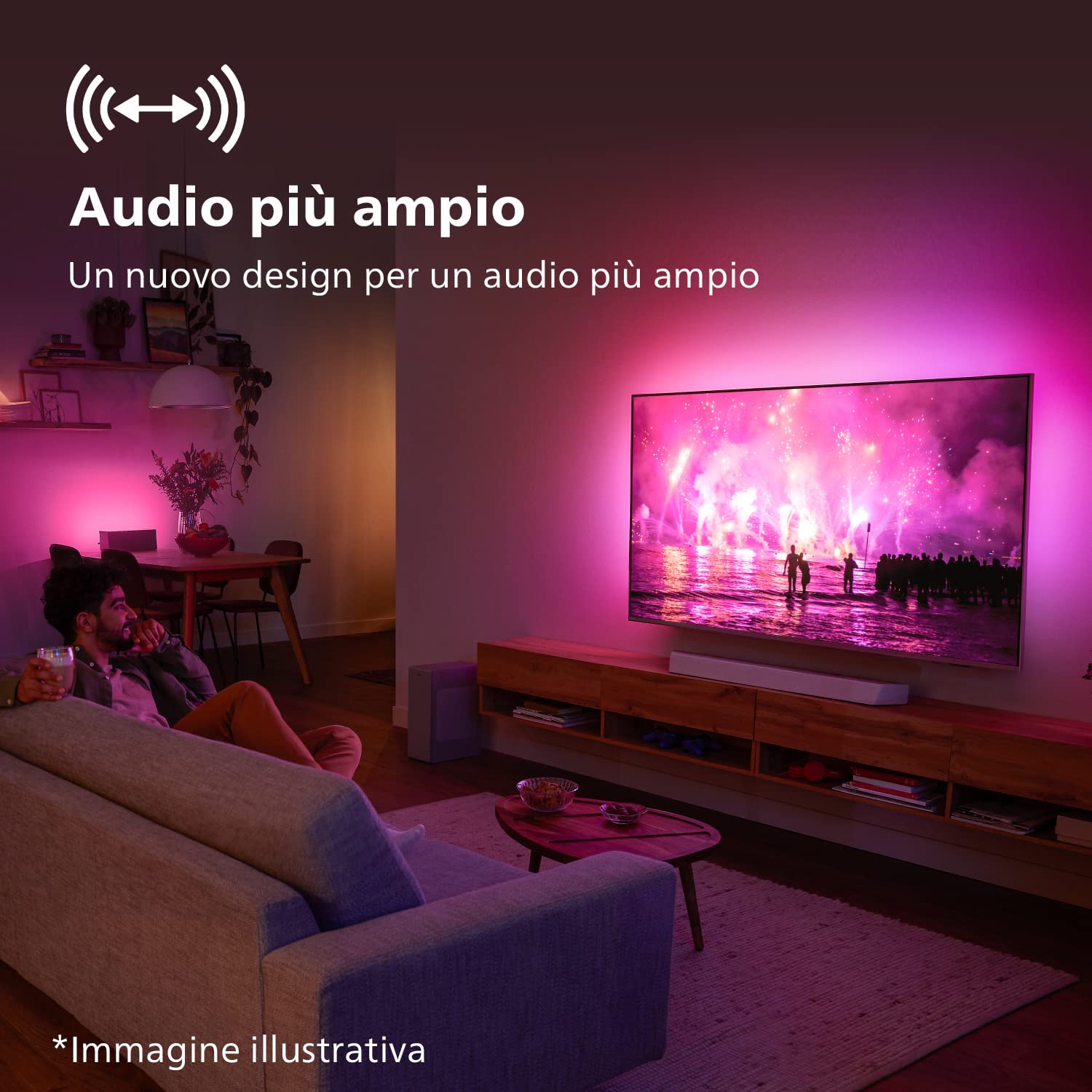 Philips TAB8507/10 Soundbar 3.1 Subwoofer Wireless, Dolby Atmos, Audio Cinematografico, HDMI eARC, 600W