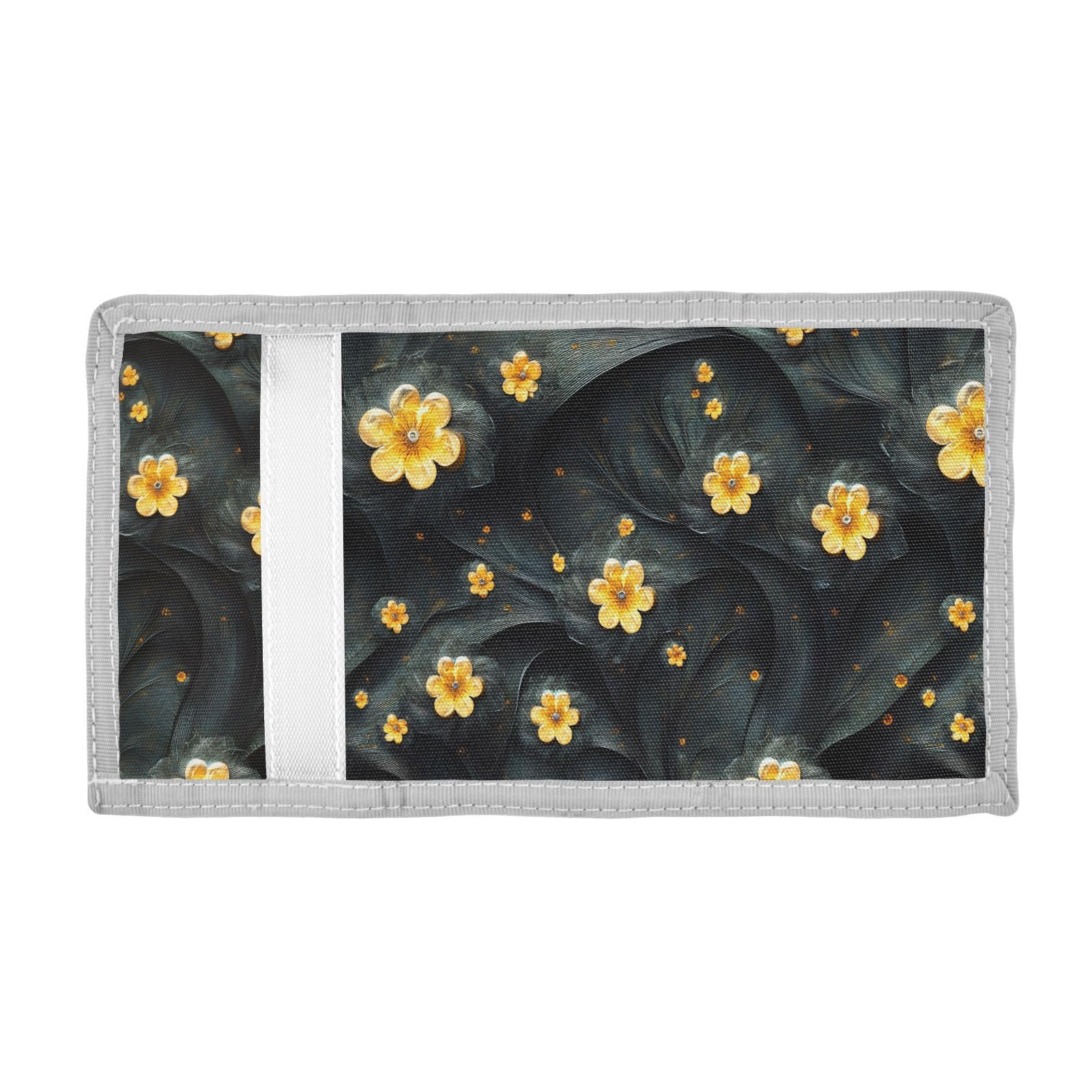FOLIOSA Kids Wallet for Boys Girls Art Golden Floral Print Youth Wallet with Zipper Pocket Card Holders, Novelty Wallet 4.9×2.9 in