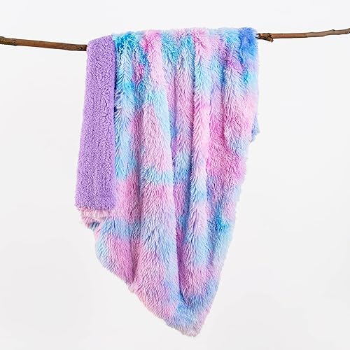 Miniatura 7 de DANGTOP - Manta de piel sintética de lujo, suave manta decorativa de teñido anudado, mantas esponjosas, ligeras, lujosas y acogedoras, de felpa