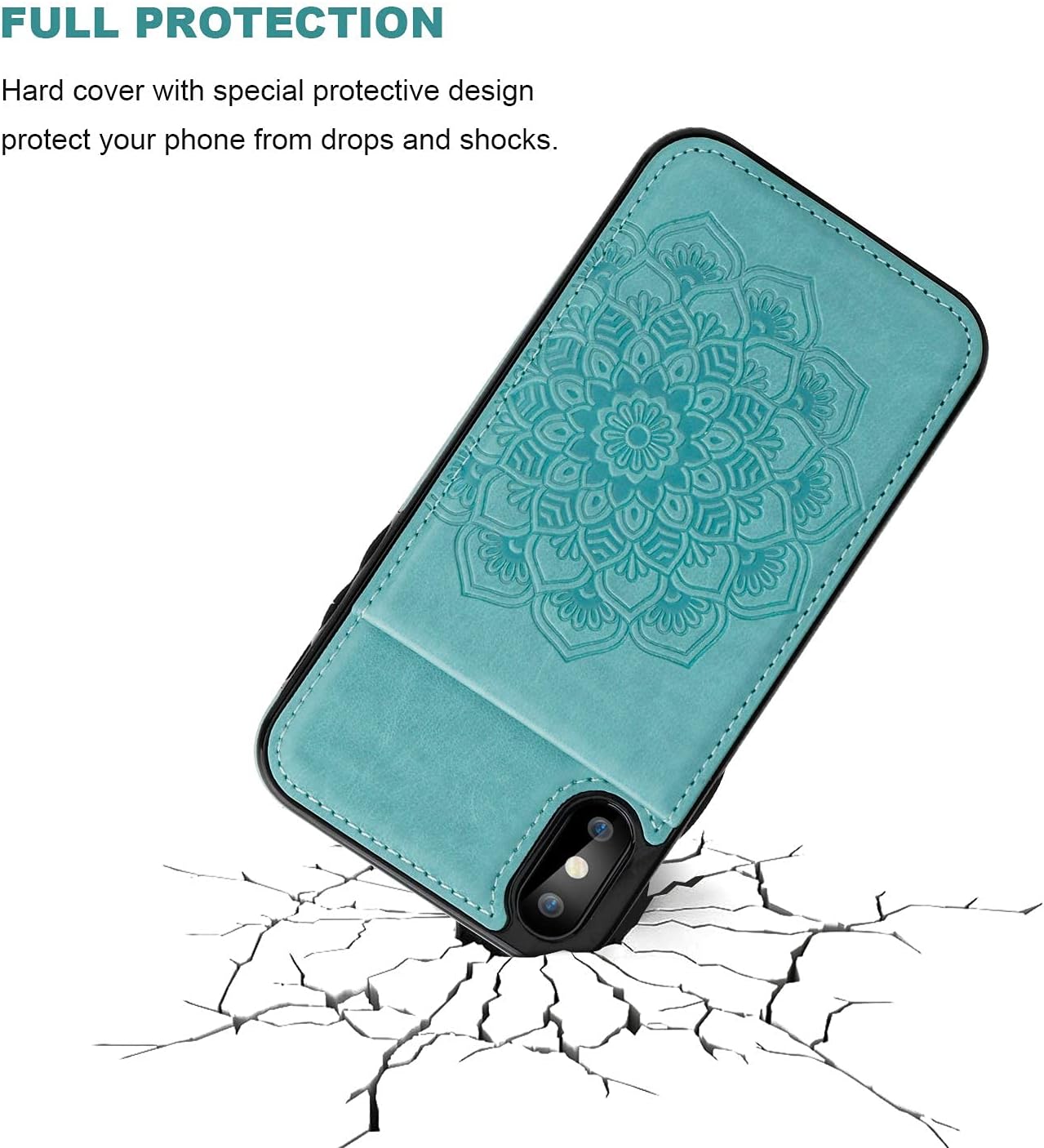 Vaburs iPhone Xs iPhone X Case with Wallet Card Holder,Embossed Mandala Pattern Flower PU Leather 4 Card Slots Kickstand Shockproof Protective Flip Cover for iPhone Xs/X 5.8 Inch(Green)