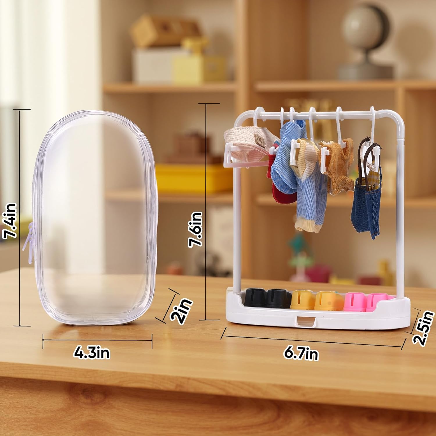 Mini Doll Clothes Accessories Set for 17cm Blind Box Figures, 4 Pairs Shoes 2 Pairs Glasses 2 Hats 4 Pendants 1 Hanger 1 Dust Bag, Fits Labubu and Other 17cm Dolls (No Doll Included)