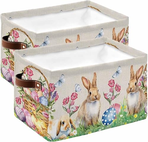 Miniatura 8 de Large Storage Baskets Bins Happy Easter Collapsible Storage Box Laundry Organizer for Closet Shelf Nursery Kids Bedroom Spring Bunny Easter Basket