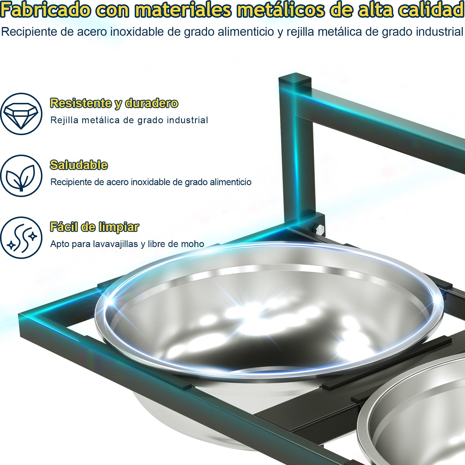 Comederos Elevados para Perros con 4 Alturas Ajustables e Inclinación de 10°, 2 Boles de Acero Inoxidable (3L x 2) y Alfombra Antiderrames, Perros de Raza Gigante, Grande y Mediano