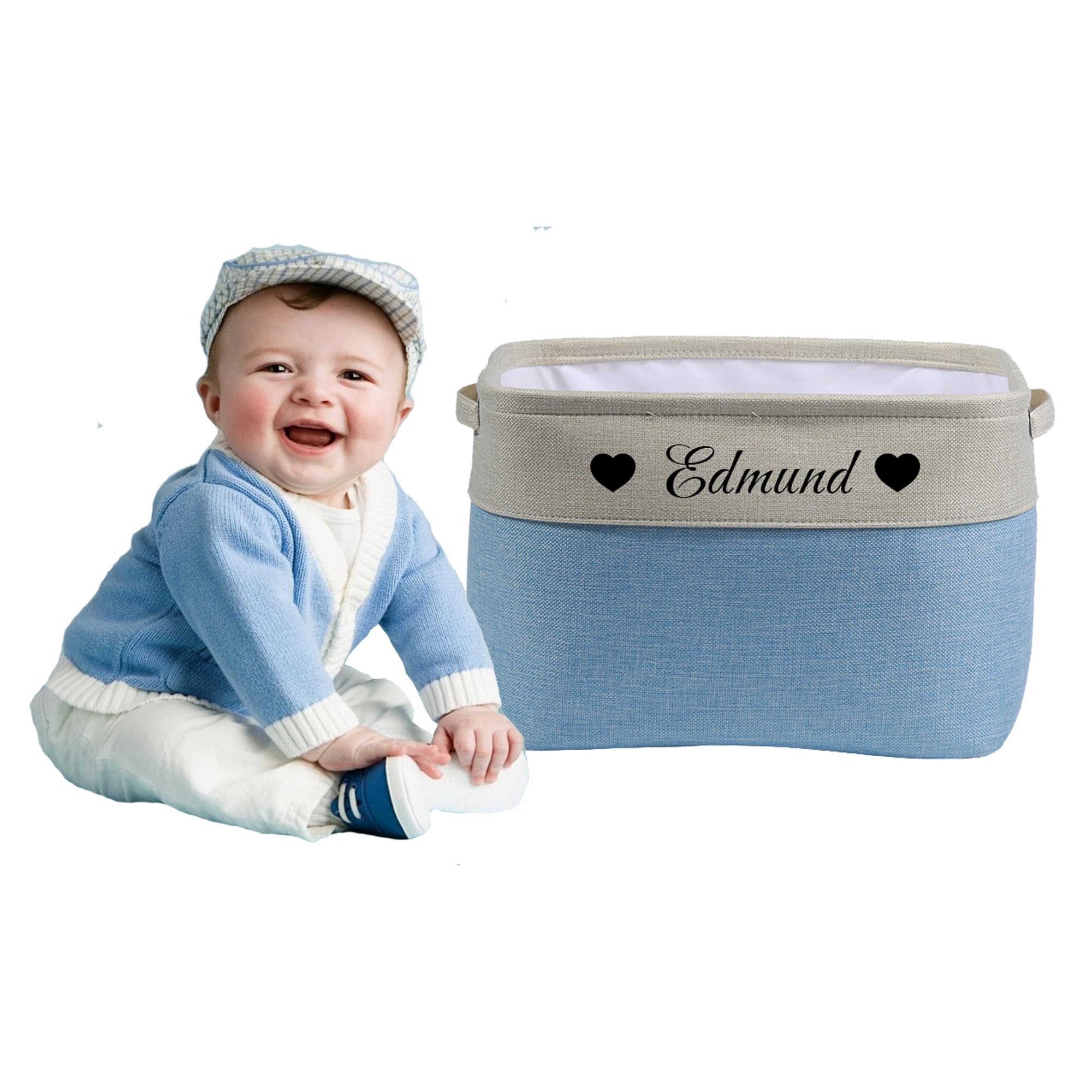 Personalized storage boxes for children Customize the name and icon, A foldable storage box bins for children's clothes, toys, books, etc Storage baskets suitable for both boys and girls (Blue)