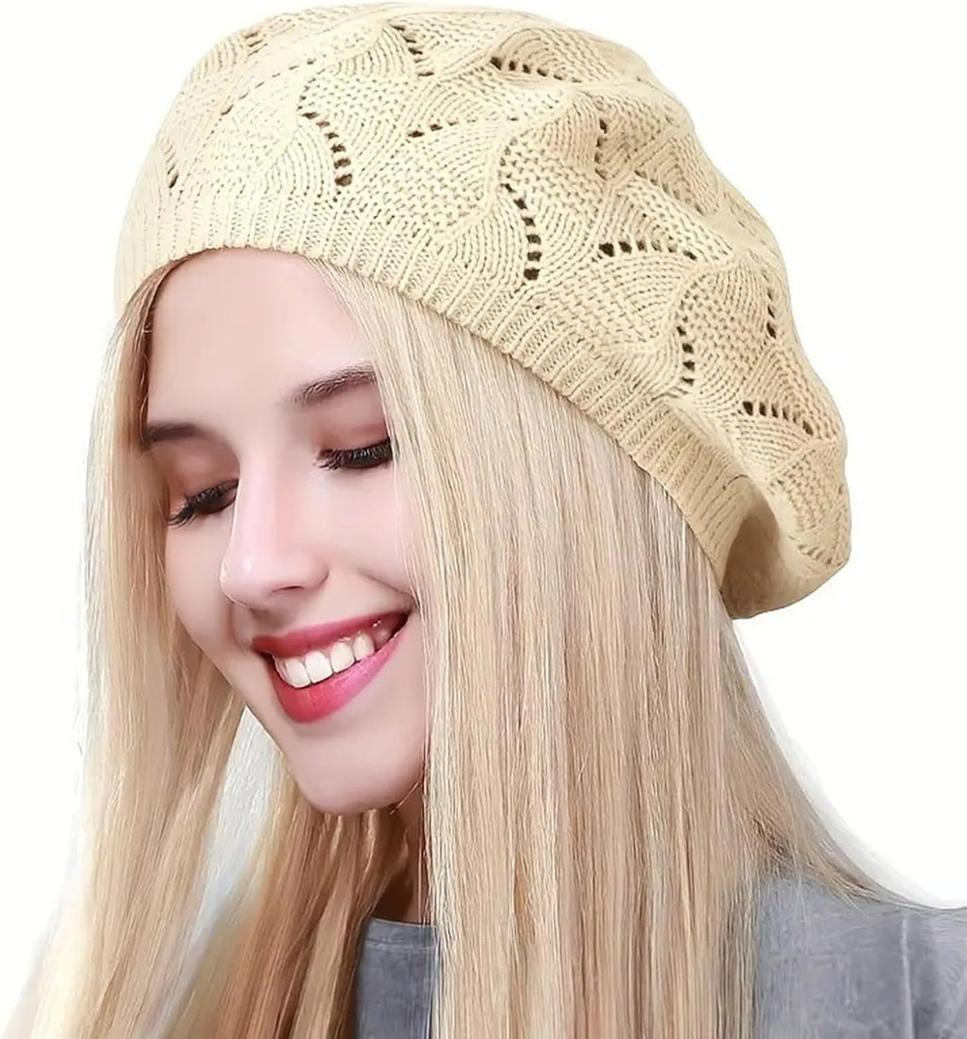 French Styles Knitted Painter Hat for Women Teens Stretchy Design Spring Autumn Fashion Headwear Hollowed Berets Hat