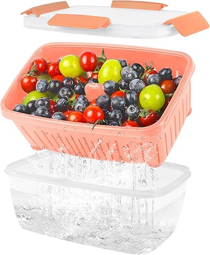 Miniatura 11 de Contenedor de almacenamiento de frutas Berry Keeper de 68 onzas para refrigerador, recipientes de alimentos frescos con coladores de drenaje 2