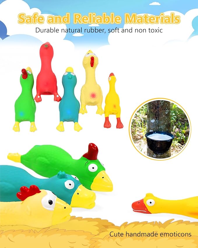 Juguetes Chirriantes para Perro Pollo de Goma Natural 5 Piezas miniatura 3