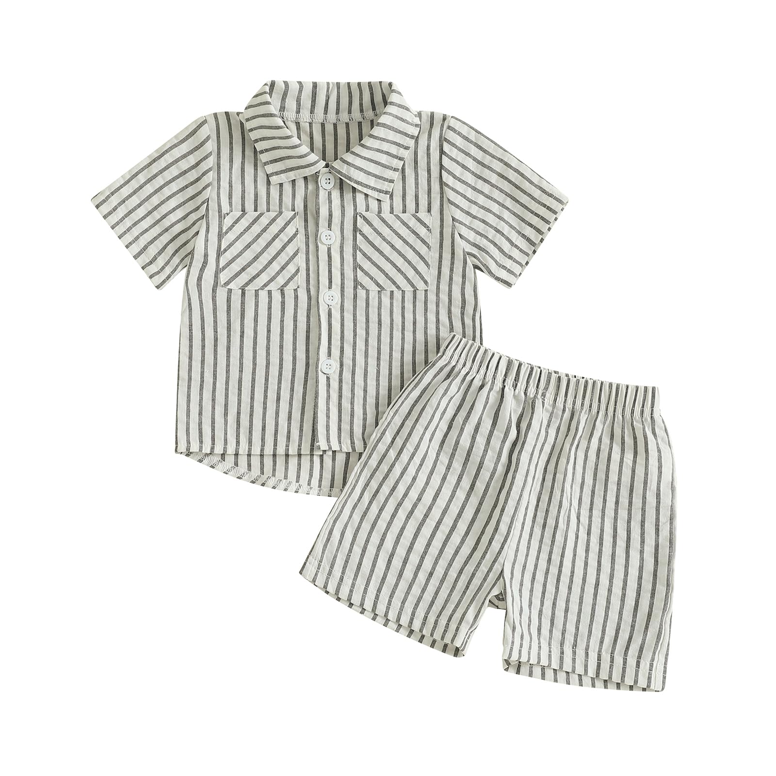 Haut boutonné et short rayé ensemble d'été respirant bébé garçon - 8
