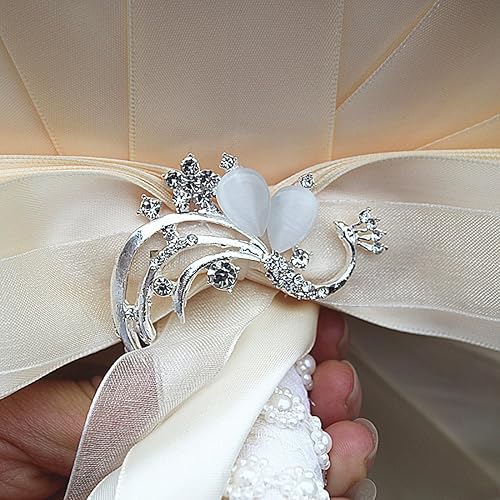 Miniatura 7 de Ramo de boda para novia y dama de honor, ramo de rosas de seda artificial para ocasiones de boda, 7 pulgadas de diámetro, 9.8 pulgadas de largo, 1