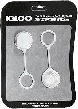 Igloo Cooler Threaded Drain Plug Caps with Plastic Tether 20049 White Small
