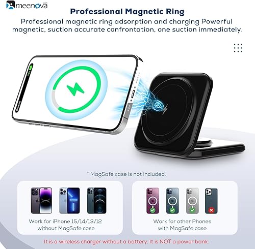 Miniatura 7 de Meenova Cargador inalámbrico plegable 3 en 1 compatible con MagSafe, Apple iPhone 15 14 13 12, reloj, AirPods, ligero portátil, fuerte atracción