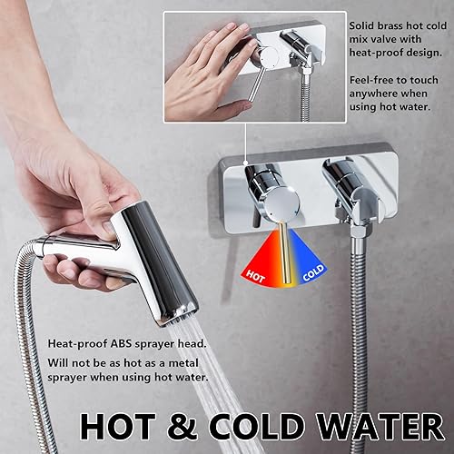 Miniatura 4 de BSTIIU Pulverizador de bidé de mano para inodoro, kit de ducha de pañales para bebés calientes y fríos, latón macizo de 2 funciones, accesorio de
