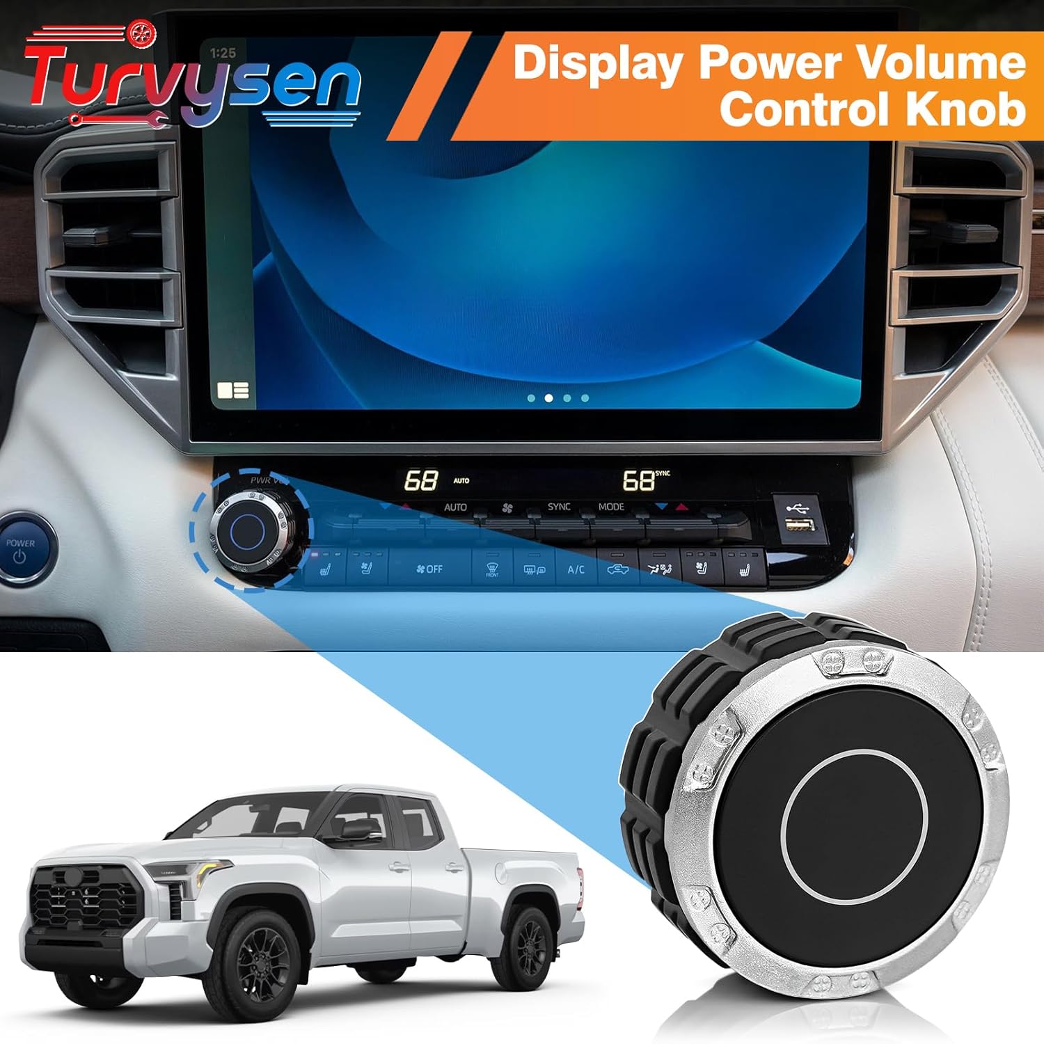 Display Power Volume Knob Replacement Compatible with 2022-2025 Toyota Tundra & Sequoia with 14'' Display, Radio Control Knob Replaces 86128-0C050 86128-AN010