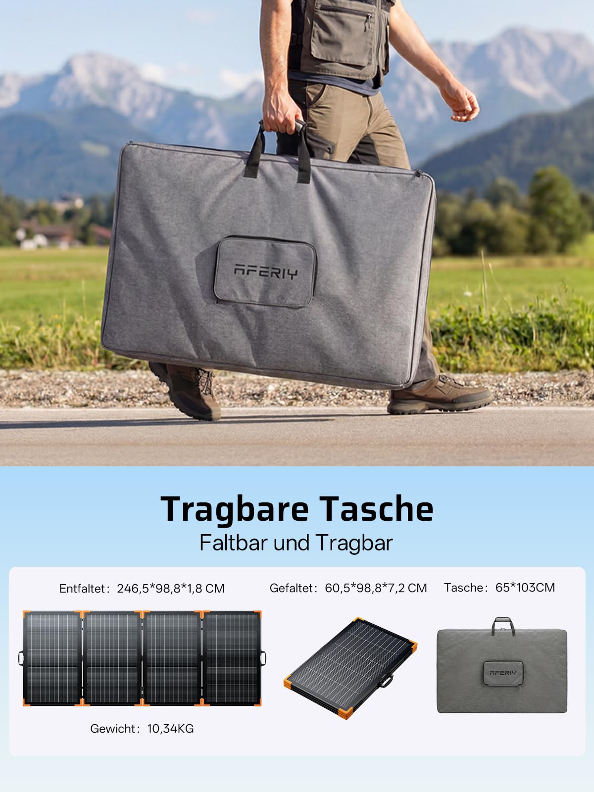 AFERIY Faltbares Solarpanel 400W Solarmodul ETFE für Tragbare Powerstation und Outdoor Solargenerator Hoch Leistung Akku für Camping Garten Laptop
