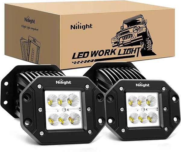 Nilight LED Pods 4PCS 18W Flood Flush Mount LED Work Light Driving Lights Led Light Bar Off Road Fog Lights for Jeep Truck Tacoma Bumper ATV UTV