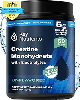 KEY NUTRIENTS Creatine Monohydrate Powder + Electrolytes, 5000mg Creatine Powder, Micronized Creatine Monohydrate, Creapure Creatine - 60 Servings, Made in USA