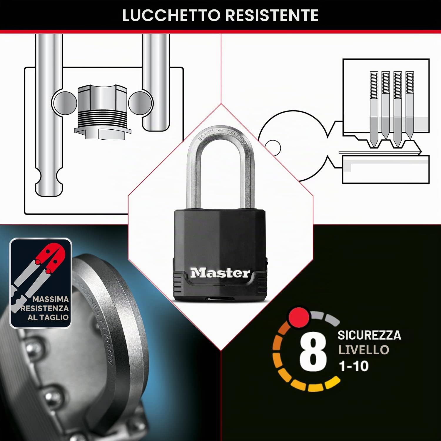 Master Lock Lucchetto ad Alta Sicurezza Ottimo per Portali, Garage