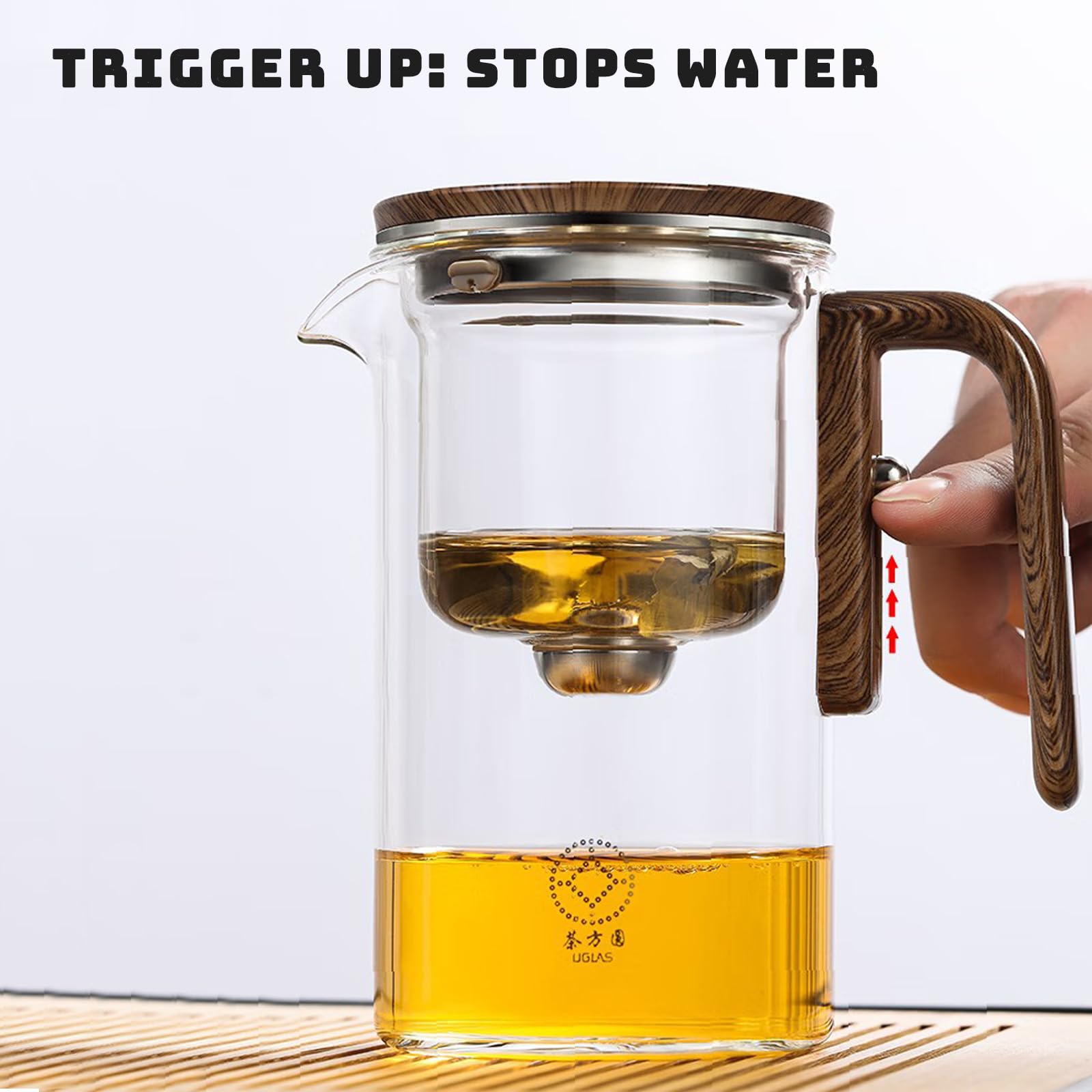 Enchanti Glass Tea Pot with Strainer and Infuser 720ml Wooden Handle