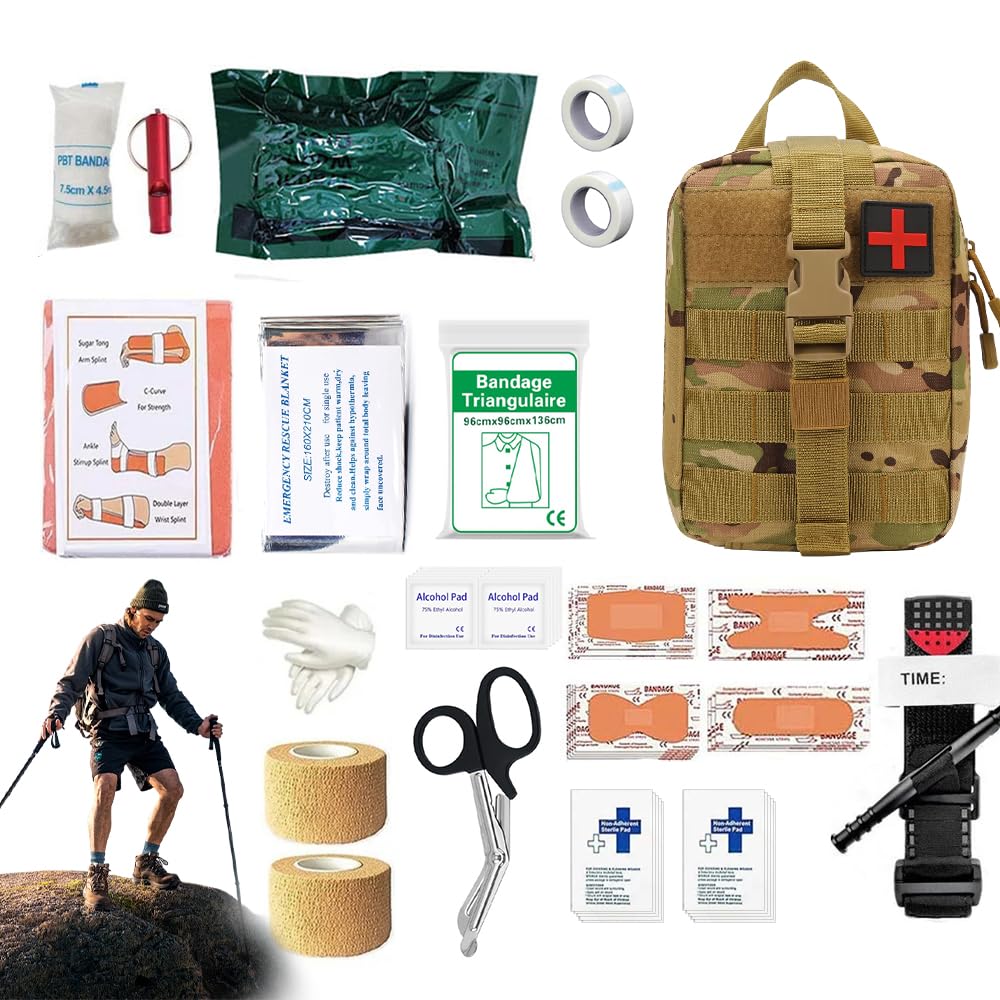 Mineup 54 PCS First Aid Kit, Emergency Trauma Kit First Aid Bag, Jumbo Trauma Bag, First Aid Molle Pouch for Home & Workplace Includes Bandages, Tourniquet & Essentials for Everyday Situations(Brown)