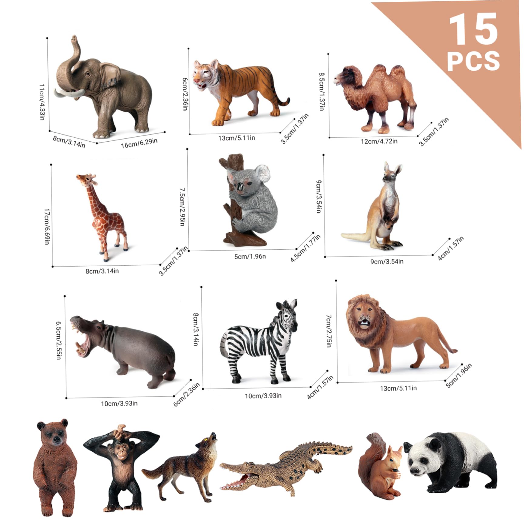 15 Mini-Tierfiguren, realistische Wildtierfiguren aus Kunststoff für wissenschaftliche Projekte und Kuchendekoration, frühpädagogisches Modell für Kleinkinder