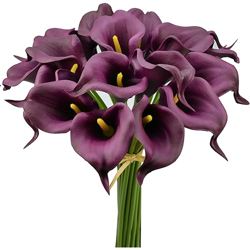 Mandy's PU Grape Purple Calla Lily Artificial Flowers 20 Stems 13.5in Faux Realistic Centerpiece for Valentine's Day and Easter Decorations DIY Bridal Bouquet Home Décor