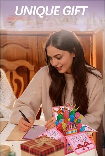 Miniatura 5 de Tarjeta de regalo de feliz cumpleaños 3D, tarjetas de felicitación de papel con tarjeta en blanco y sobre, regalos de cumpleaños únicos para