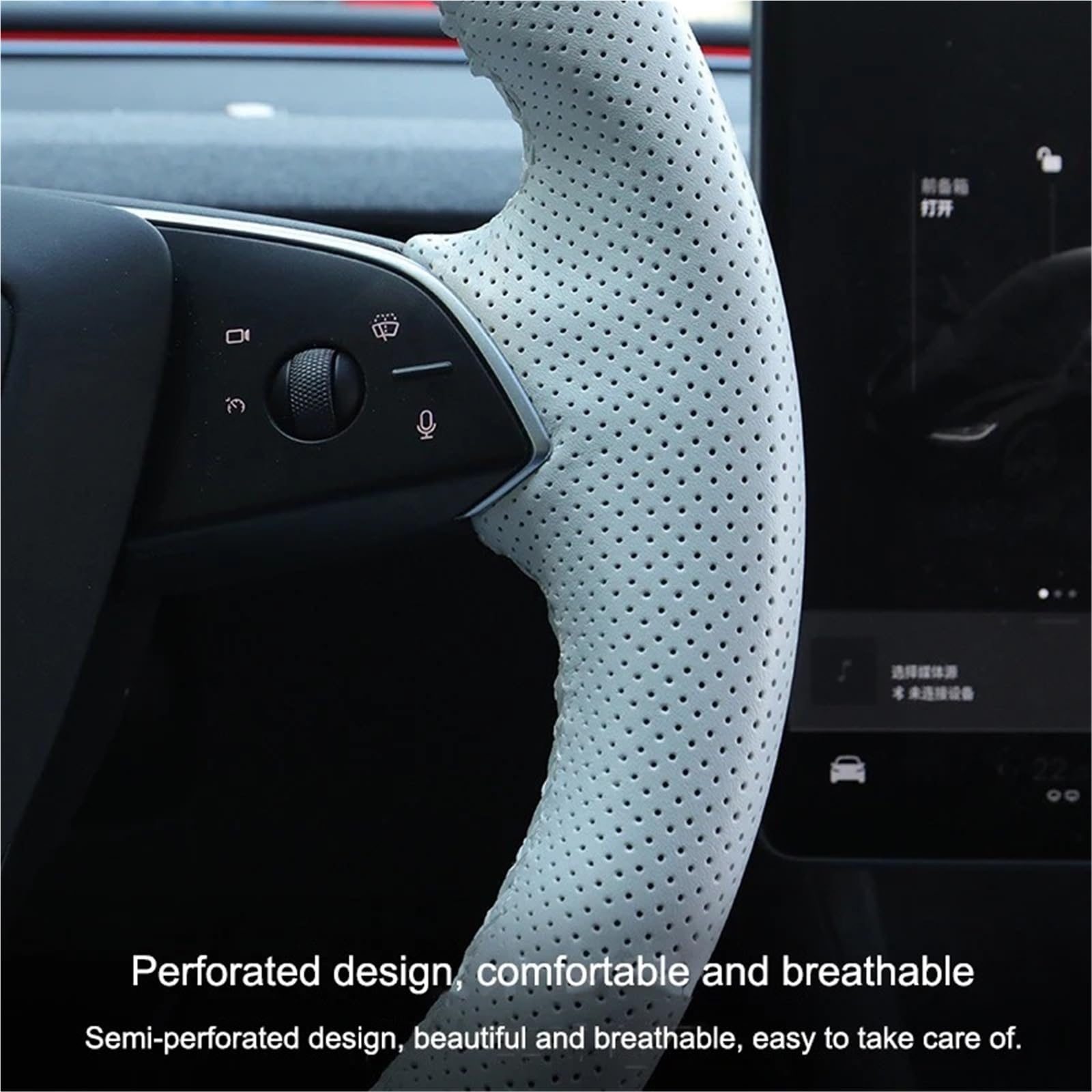 Funda de Volante de Cuero Cosida a Mano para Tesla Model Y Juniper Model 3 Highland Funda de Volante Antideslizante