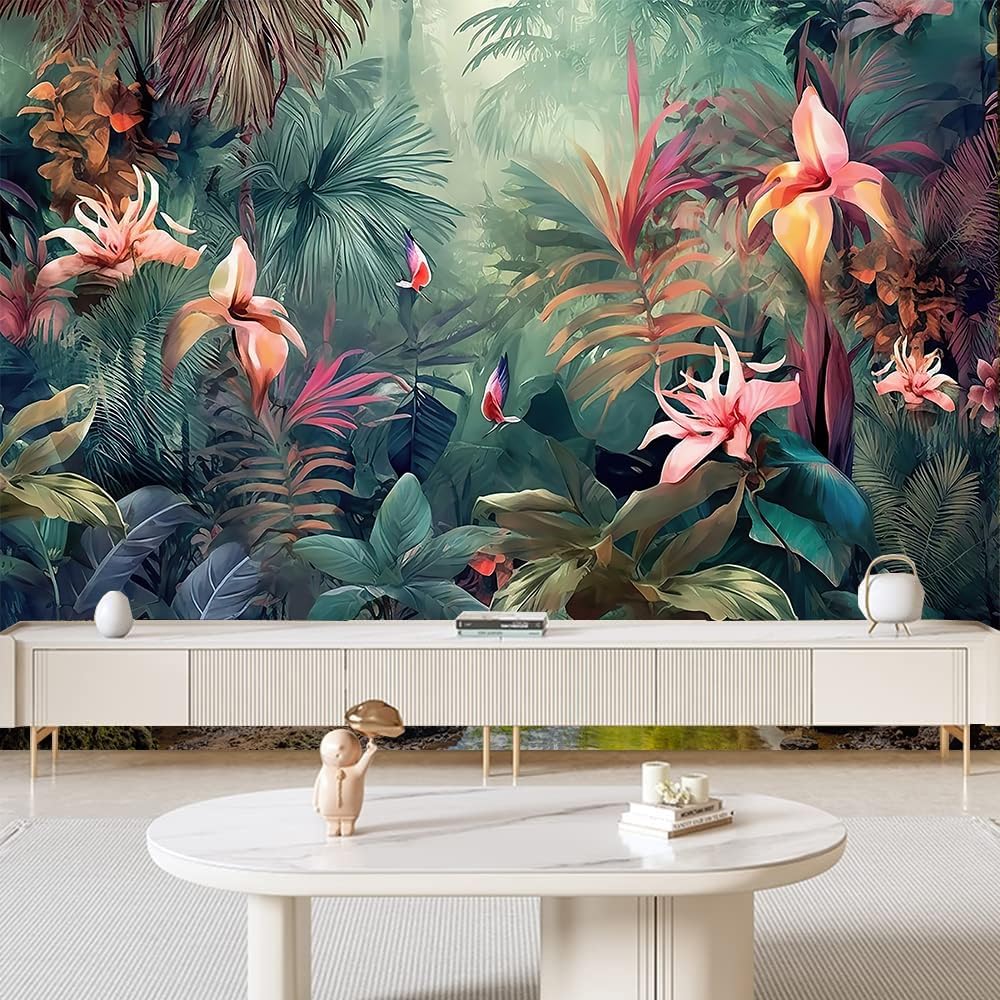 FENDROM Tropical Flower Plant Tapestry Wall Hanging, Palm Tree Leaves Rainforest Jungle Nature Room Wall Art Tapestries Forest Aesthetic for Bedroom College Drom Home Office image 4
