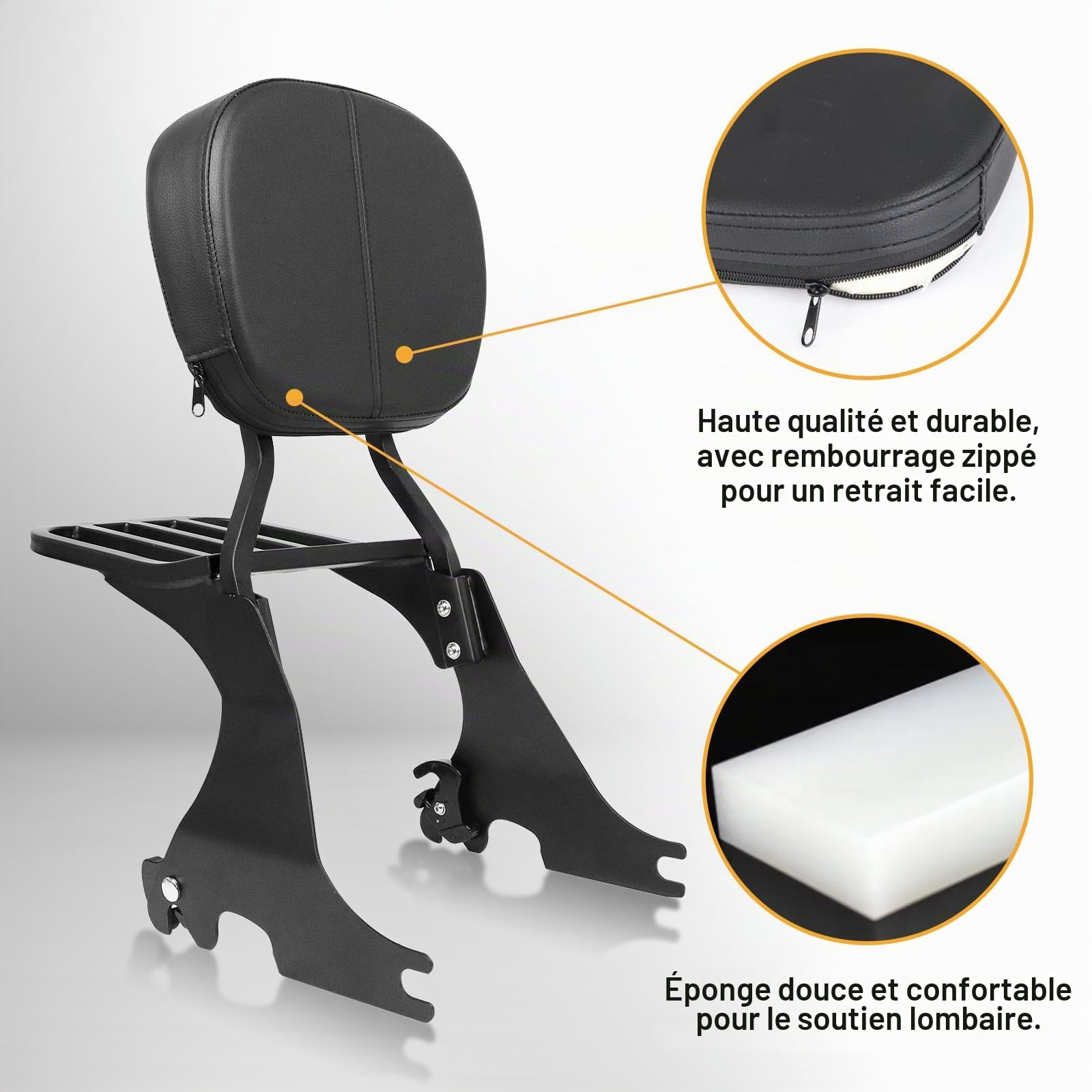 AUFER Sissy Bar à Dossier Bas pour Moto Passager avec Dossier et kit de matériel d'accueil Compatible avec Sportster 883 XL883 1200 XL1200 2004-2024