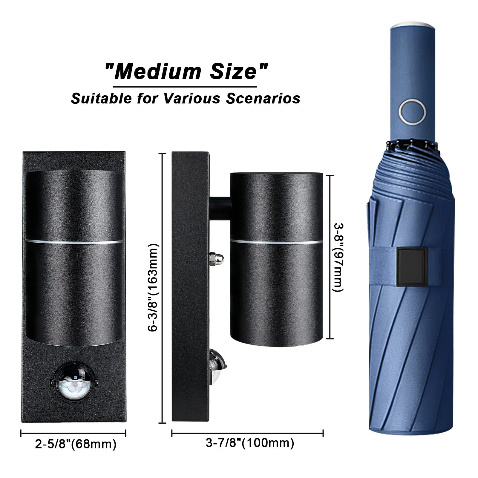 Wondlumi Outdoor Wall Lights PIR Motion Sensor Up And Down Outside Light Mains Powered IP44 Black Wall Lamp Incl. 2X 5W LED GU10 Bulbs Cool White On