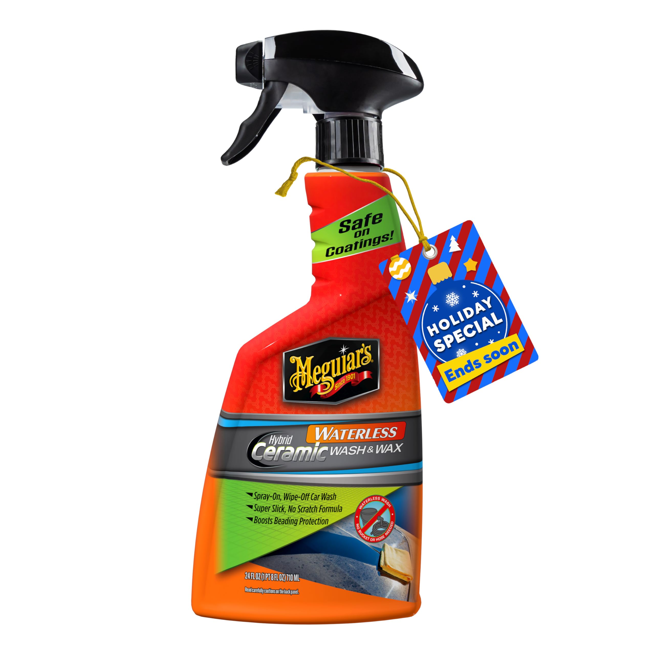 Meguiar's Hybrid Ceramic Waterless Wash & Wax - Waterless Car Wash Spray with Ceramic Chemistry for a Slick, Protective Barrier - No-Scratch Formula for Glossy Paint and Ceramic Coatings, 24 Oz