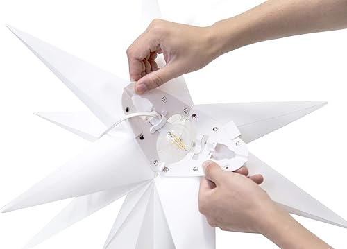 Miniatura 9 de Elf Logic 18 pulgadas de fácil montaje, temporizador de batería, estrella morava LED blanca - Luz navideña colgante para exteriores - Úsela como