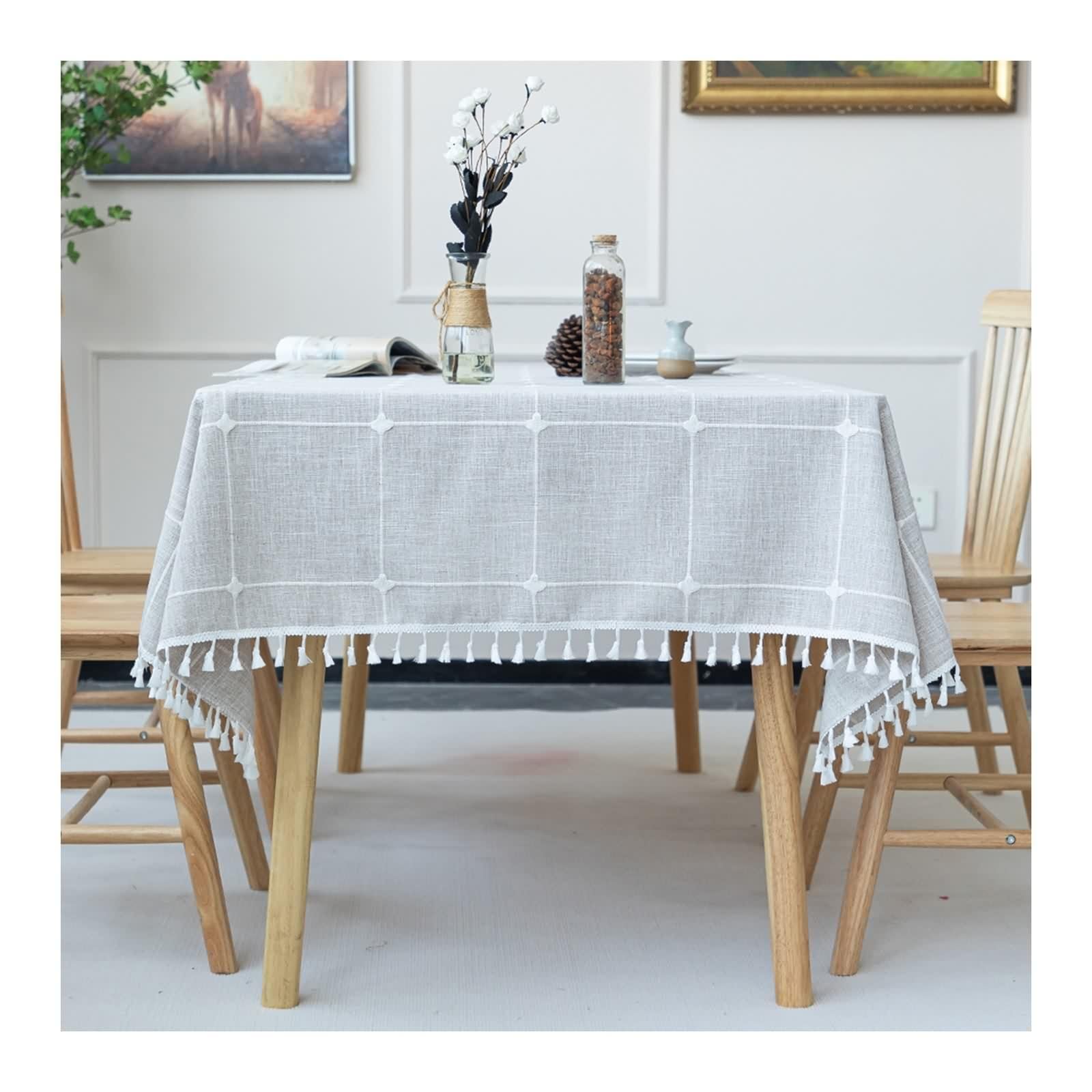 Tovaglia Cotone per Compleanno, Tovaglia Elegante Matrimonio Marrone Plaid con Nappa Copri Tavolo 110X170CM per Soggiorno Cucina