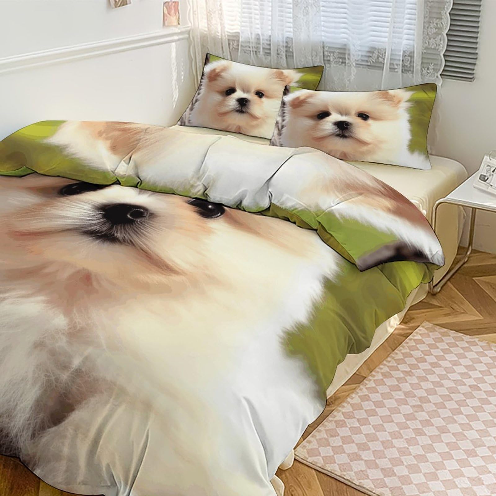 Parure de lit motif chien mignon grand lit couette et 2 taies 259x228 cm