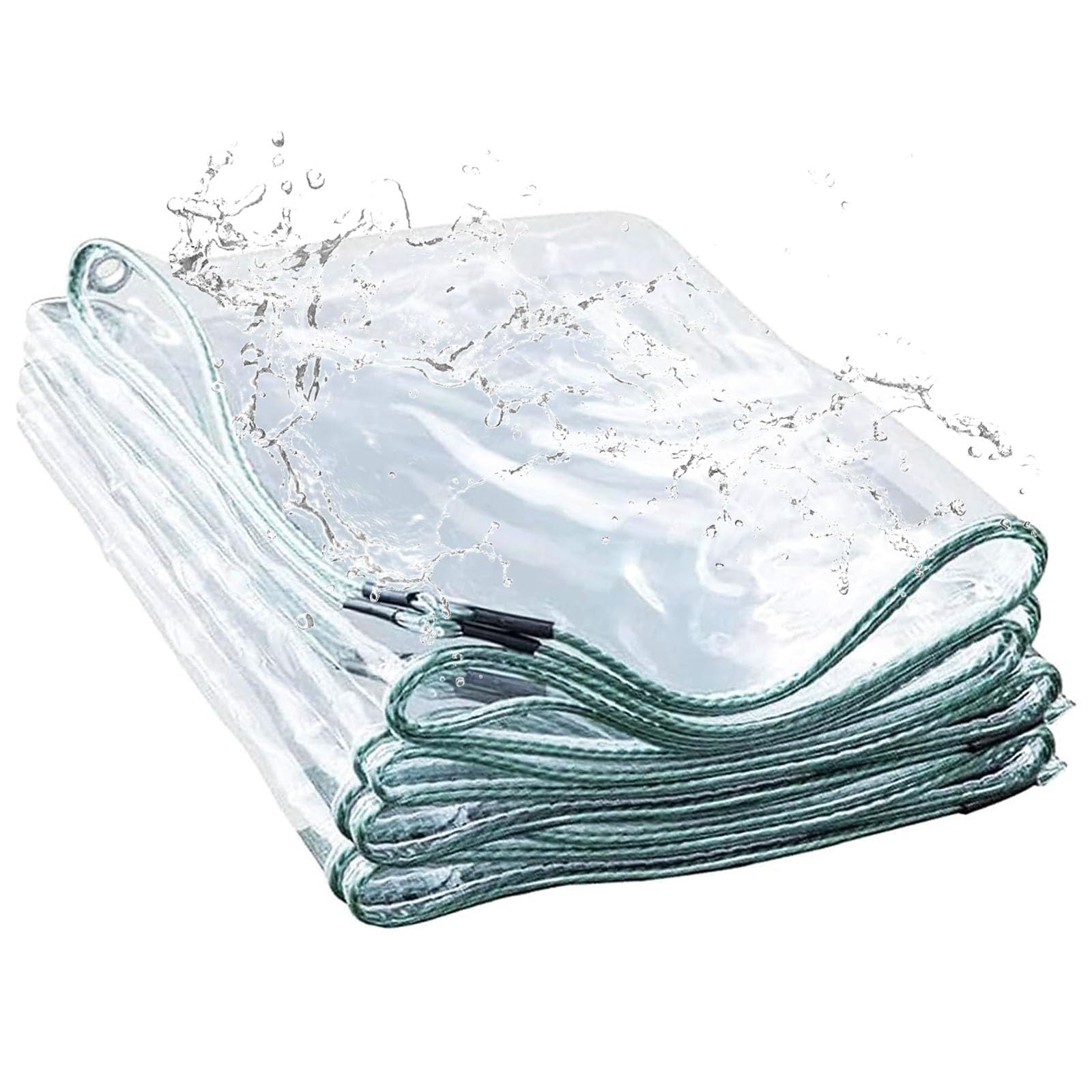 Plane Transparent 135 x 210 cm Ultra Reißfeste Gewebeplane mit Verstärkten Ösen Abdeckplane Schutzplane aus PVC Faltbar mit Seil für Garten Camping & Outdoor, transparent